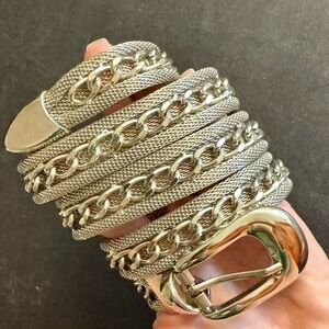 Vintage Heavy silver chain and mesh belt.Marked.Size XL 42” end to end.